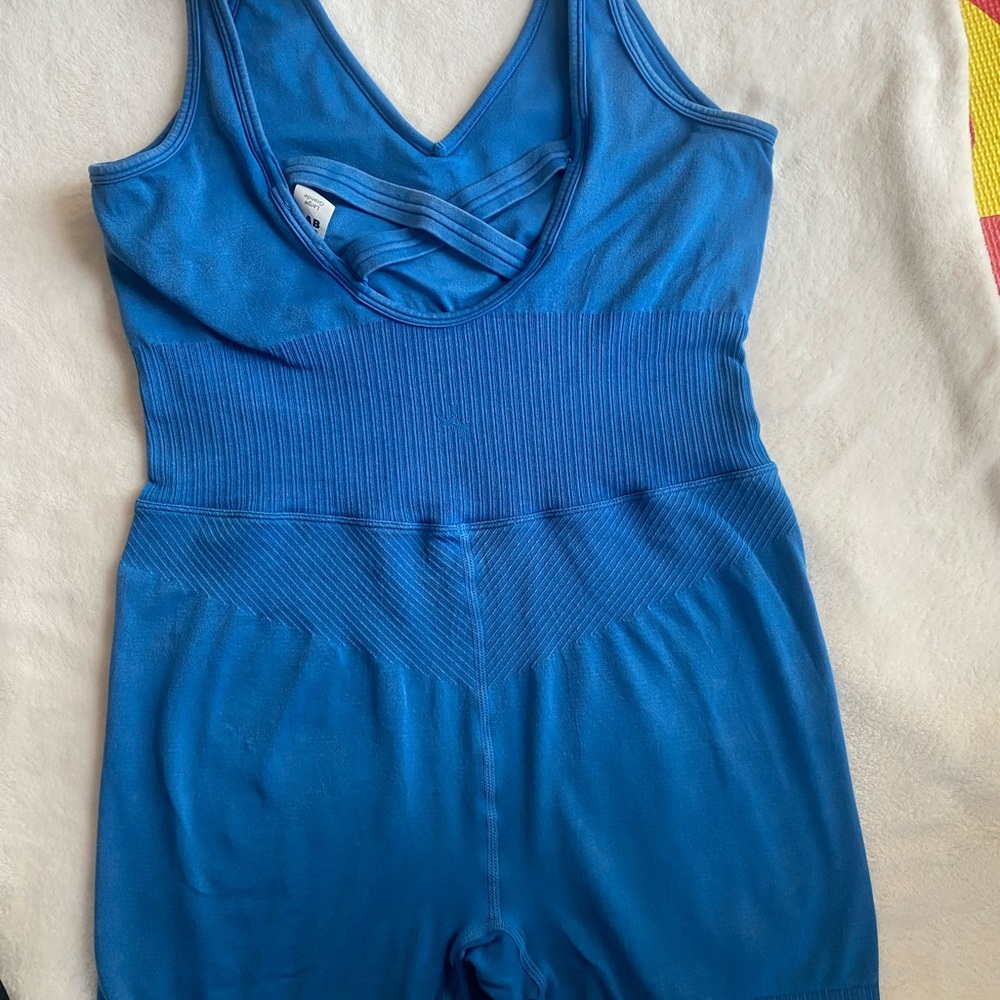 JoyLab Blue One Piece with Plunging V-Neck and Ribbed Texture - Picture 7 of 8